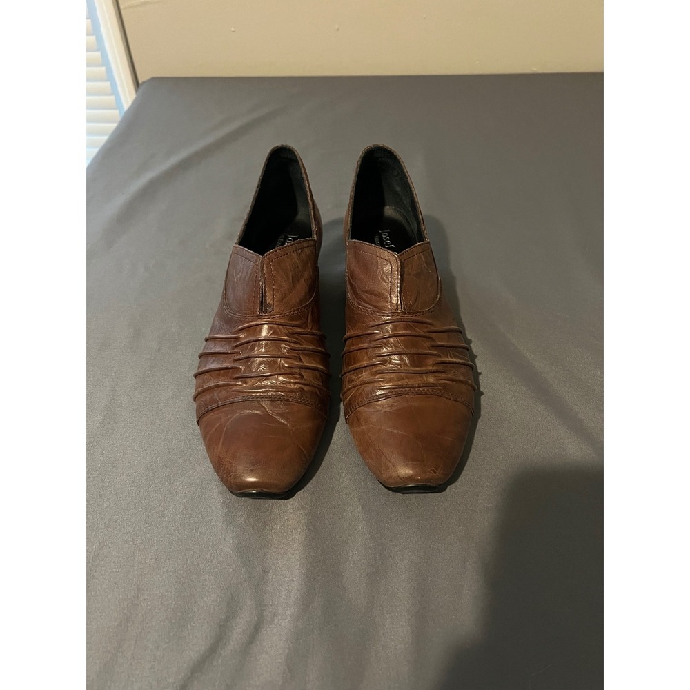 Josef Seibel Brown Leather Pleatedโ Ruched Pointed Toe Kitten Heels Pumps Womens